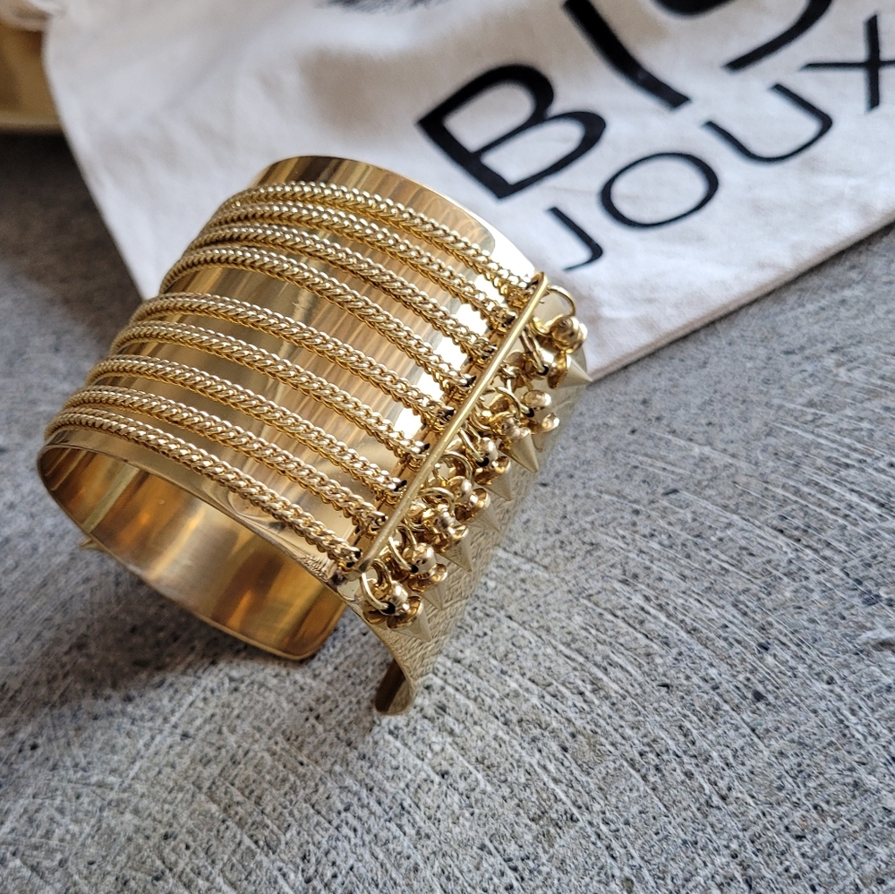 Statement chains spikes brass cuff bracelet